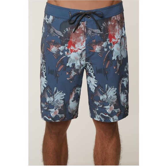 O’Neill Board Shorts Men 32X10 Deep Blue Floral HyperFreak Taco Swim Trunk Surf - Picture 3 of 15